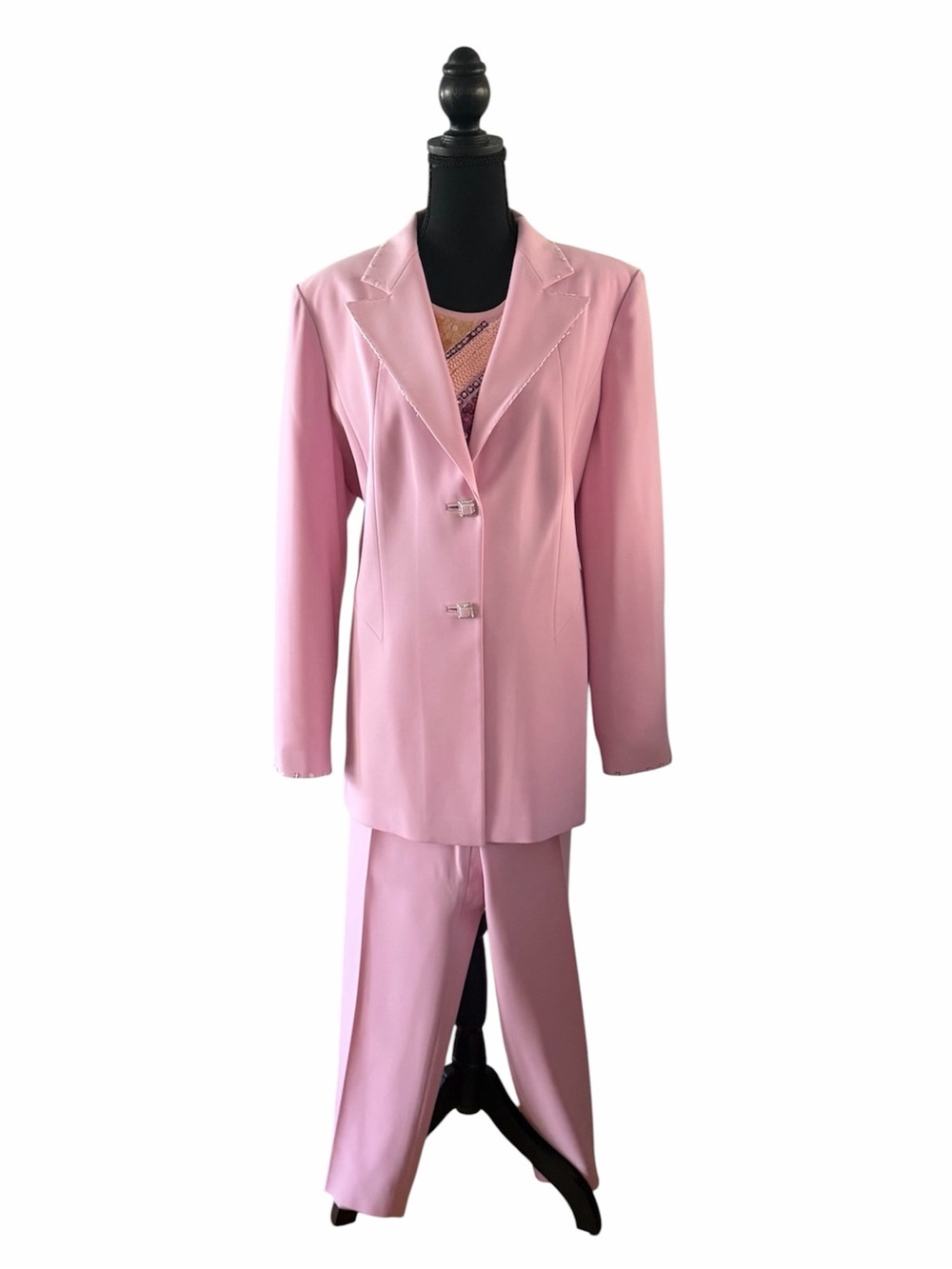 Louise Ricci 3pc Pink Pant Suit w/Sequin Shell Top, Size 18
